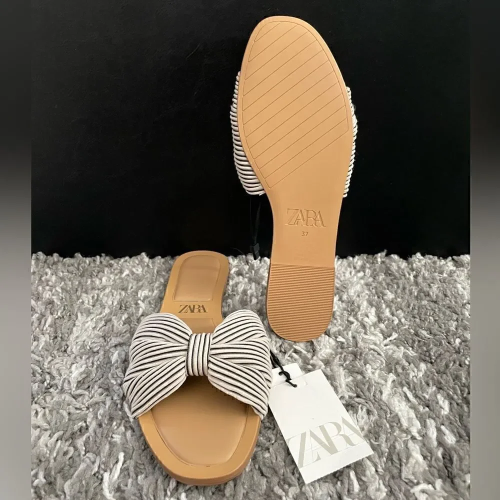 NWT Zara Knotted Fabric Flat Sandals - Picture 7 of 8